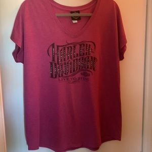 LIVE TO RIDE  embellished bling on Ladies H-D shirt